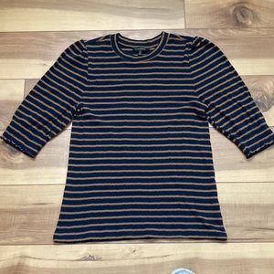 Lucky Brand blue and brown short sleeve sweater top. Size S